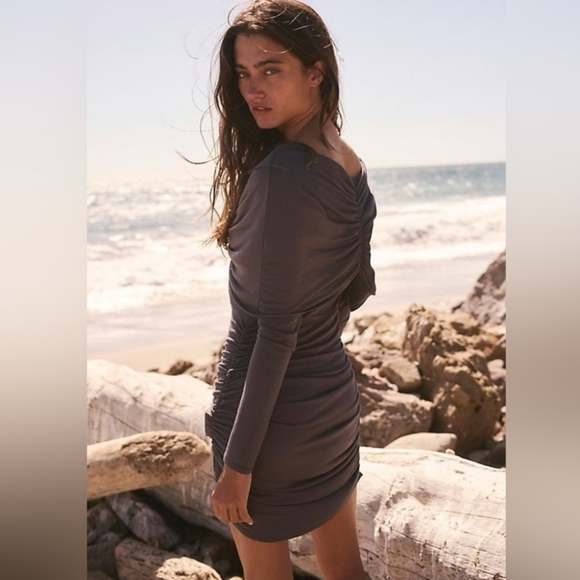 Free People Beach | Dark Gray Sloan Bodycon Mini Dress Size Small - Picture 3 of 7